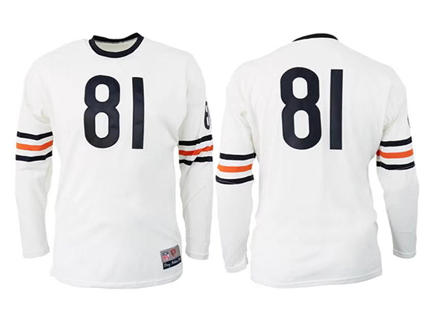 Men's White Chicago Bears #81 1958 Long Sleeve Jersey
